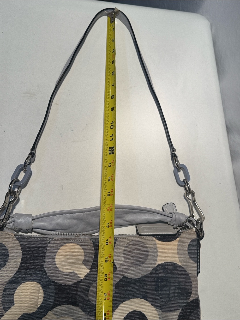 Coach Blue & White Signature Chain-Detail Hobo - Picture 13 of 14